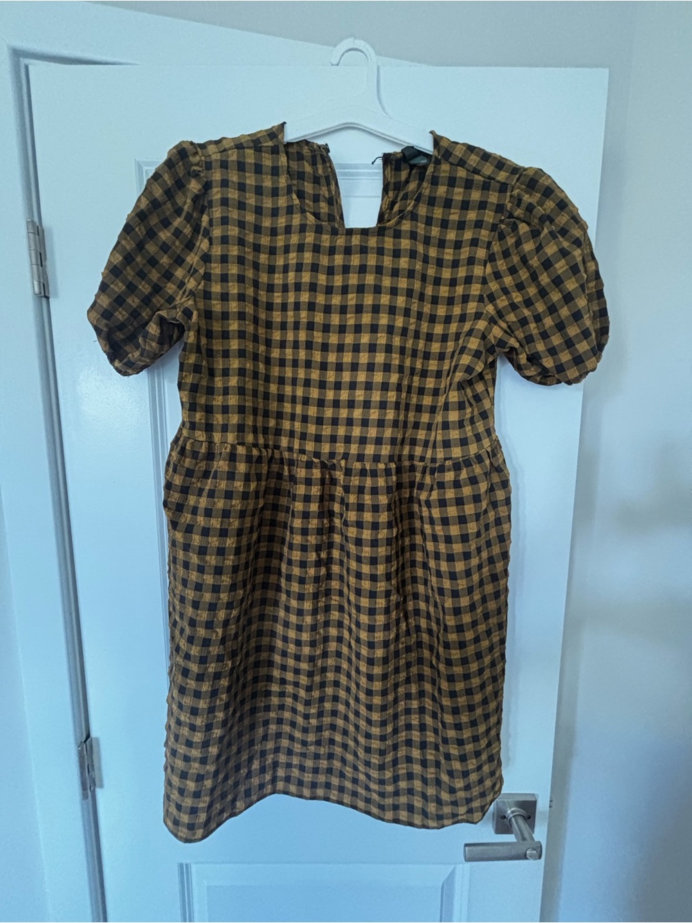 wild fable Mustard and Black Plaid Puff-Sleeve Dress